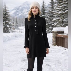 Tory Burch Black Ruffle Wool Sweater Mini  Dress – Size Small